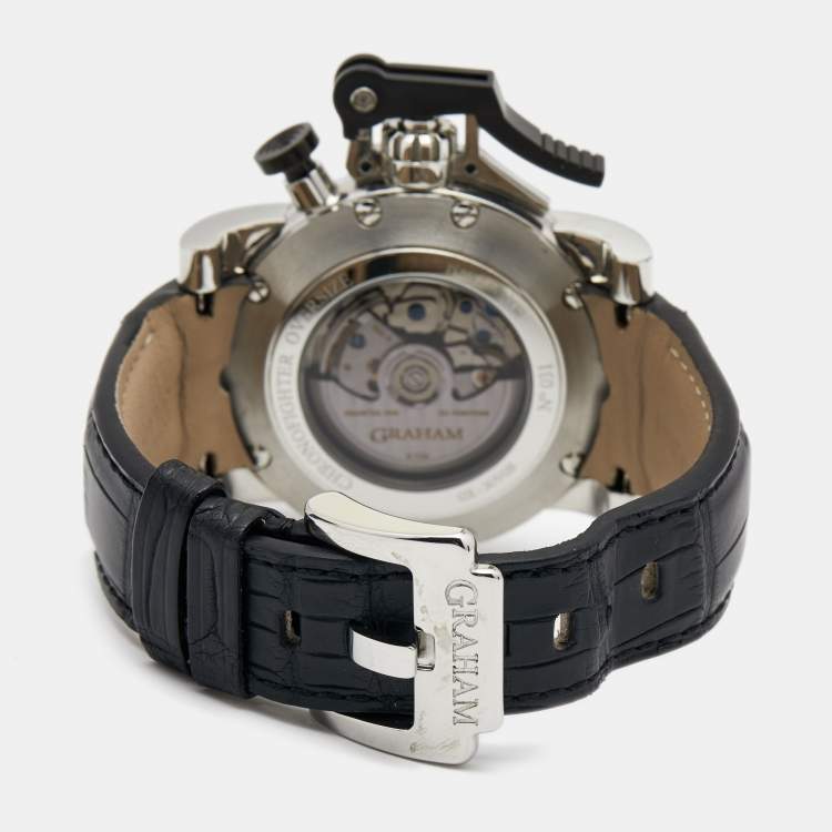 Pre Owned Graham Black Stainless Steel Crocodile Leather Chronofighter Oversized GMT  20VGS.B39A Men's Wristwatch 47 mm