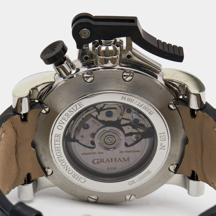 Pre Owned Graham Black Stainless Steel Crocodile Leather Chronofighter Oversized GMT  20VGS.B39A Men's Wristwatch 47 mm