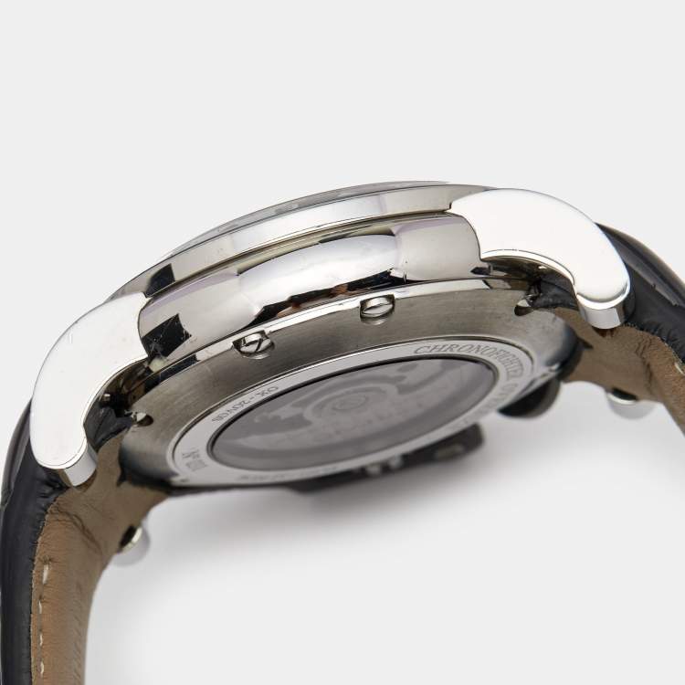 Pre Owned Graham Black Stainless Steel Crocodile Leather Chronofighter Oversized GMT  20VGS.B39A Men's Wristwatch 47 mm