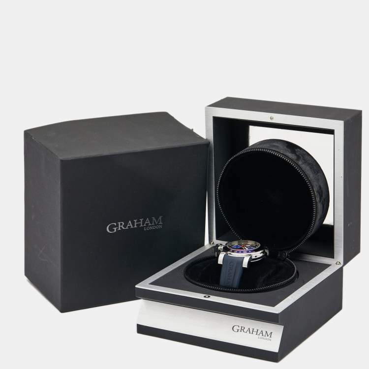Pre Owned Graham Black Stainless Steel Rubber Chronofighter Oversized GMT 2OVGS.B26A.C89S Men's Wristwatch 47 mm