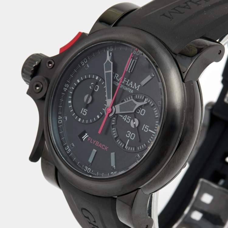 Pre Owned Graham Black PVD Coated Stainless Steel Rubber Limited Edition Chronofighter Trigger 2TRAB.B10A Men's Wristwatch 46 mm