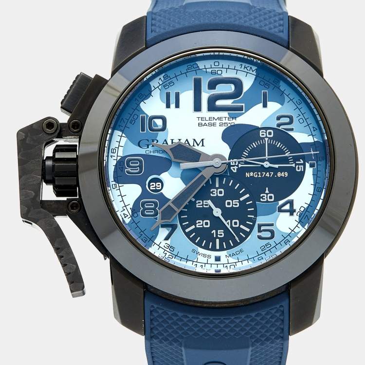 Pre Owned Graham Blue Camouflage PVD Coated Stainless Steel Chronofighter Oversize Black Arrow 2CCAU.U02A.K96N Men's Wristwatch 47 mm