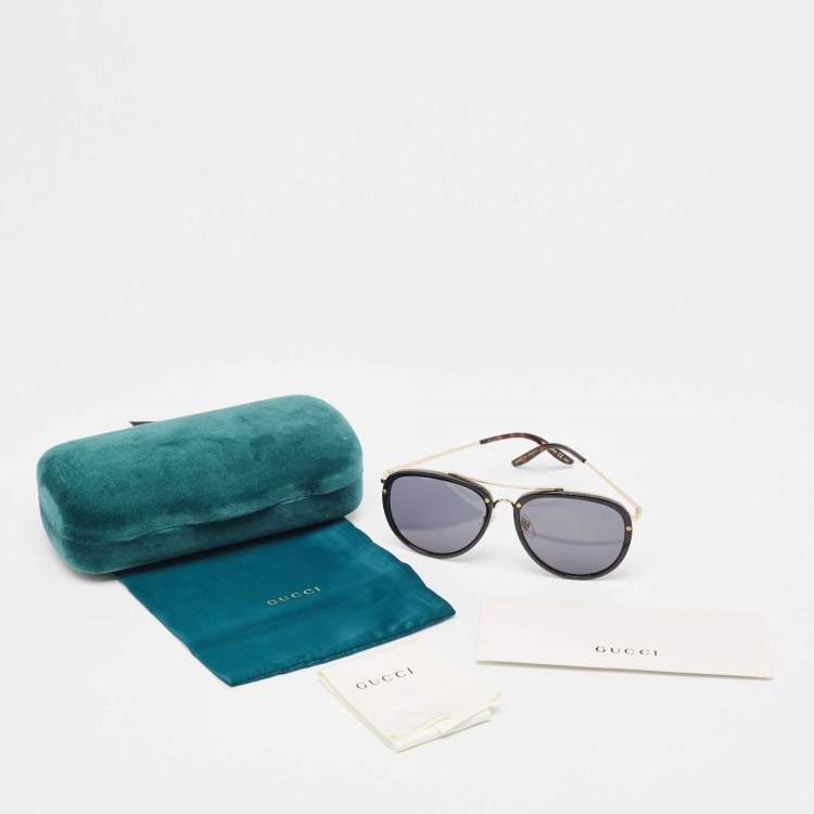 Pre Owned Gucci Black/Gold GG0662S Aviator Sunglasses