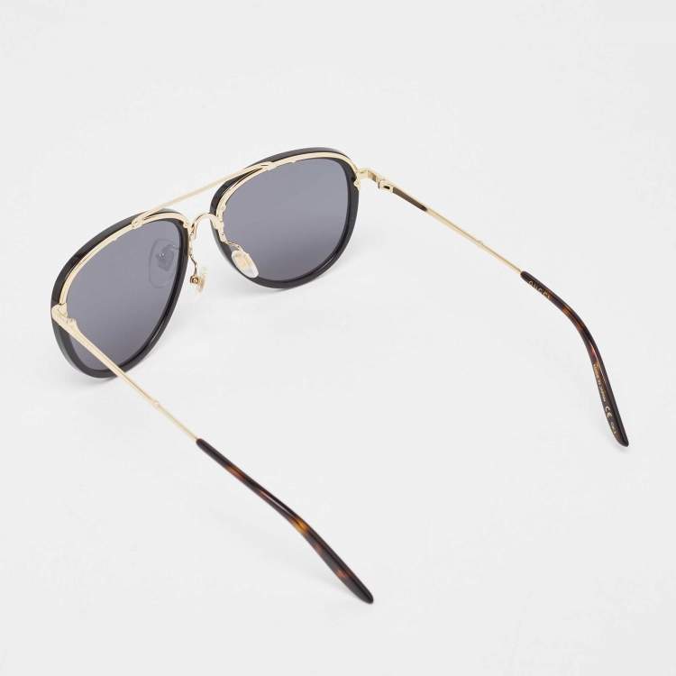 Pre Owned Gucci Black/Gold GG0662S Aviator Sunglasses