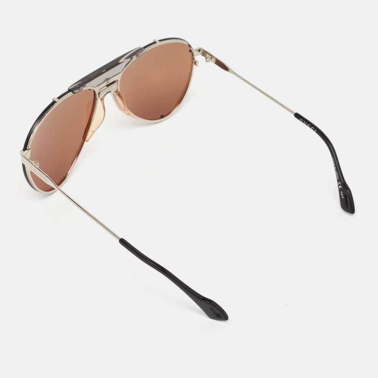Pre Owned Gucci Brown GG0740S Aviator Sunglasses