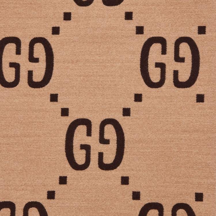 Pre Owned Gucci Beige/Brown GG Jacquard Wool Freedom Scarf