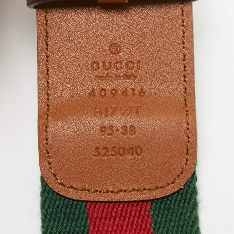 Pre Owned Gucci Brown Web Canvas and Leather GG Marmont Buckle Belt 95CM