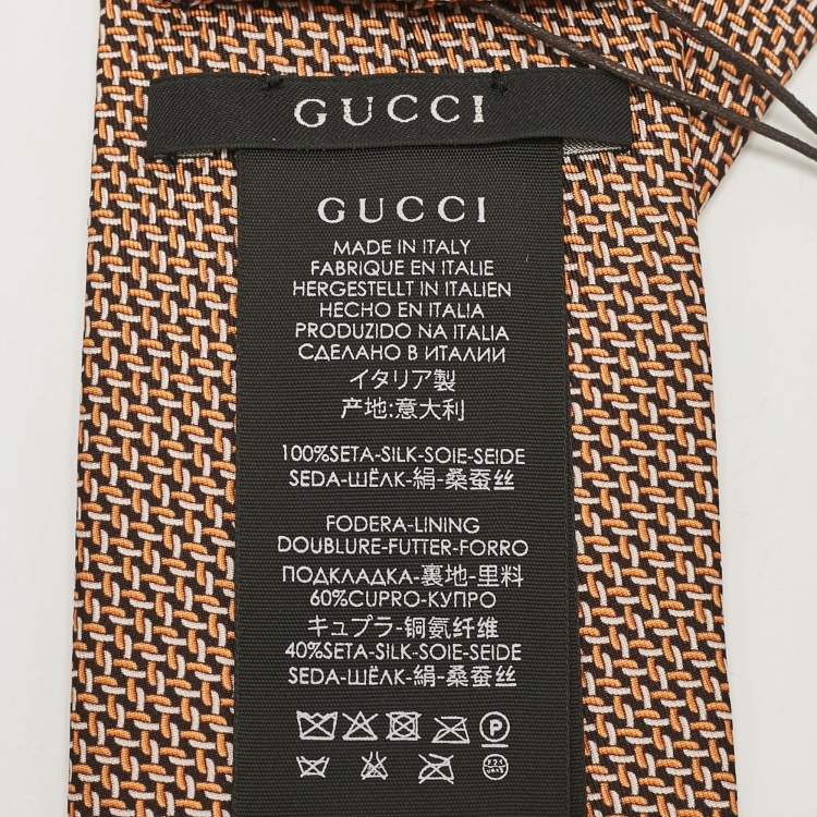 Pre Owned Gucci Brown/Orange Interlaced Print Silk Tie