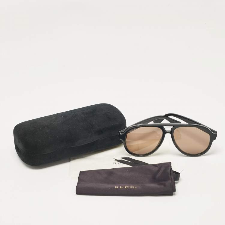 مملوكة مسبقًا Gucci Black/Brown GG0767S Web Aviator Sunglasses