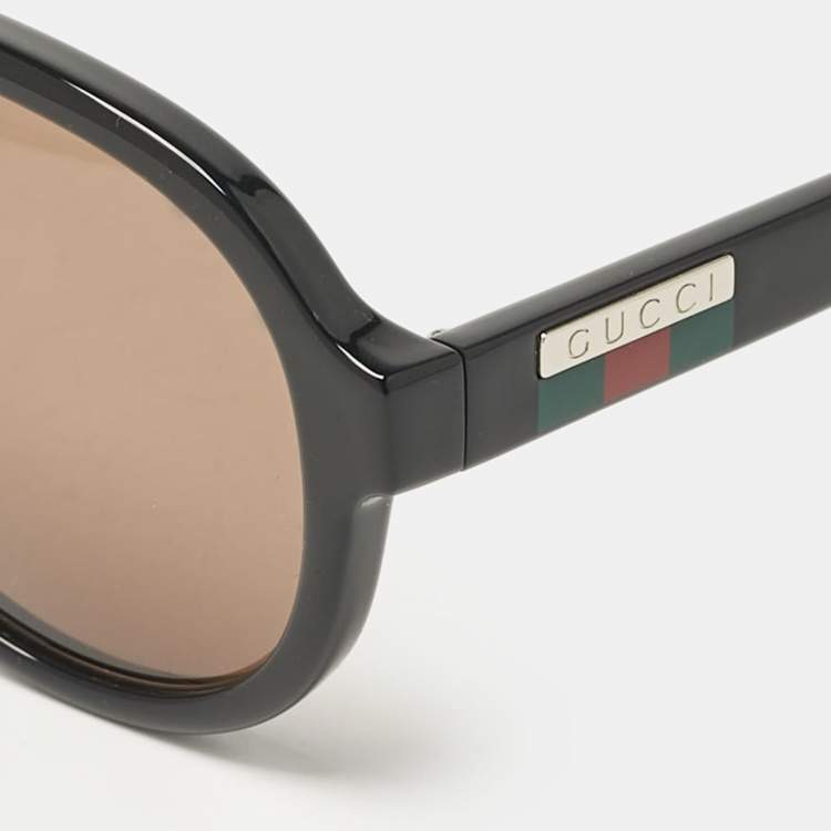 مملوكة مسبقًا Gucci Black/Brown GG0767S Web Aviator Sunglasses