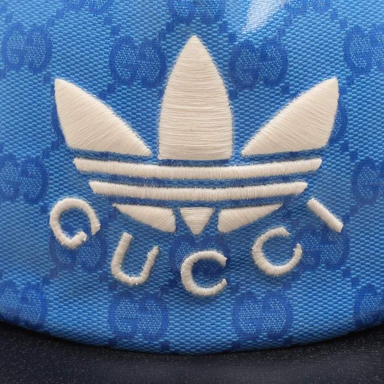 Pre Owned Gucci X Adidas Blue GG Supreme Coated Canvas Baseball Cap