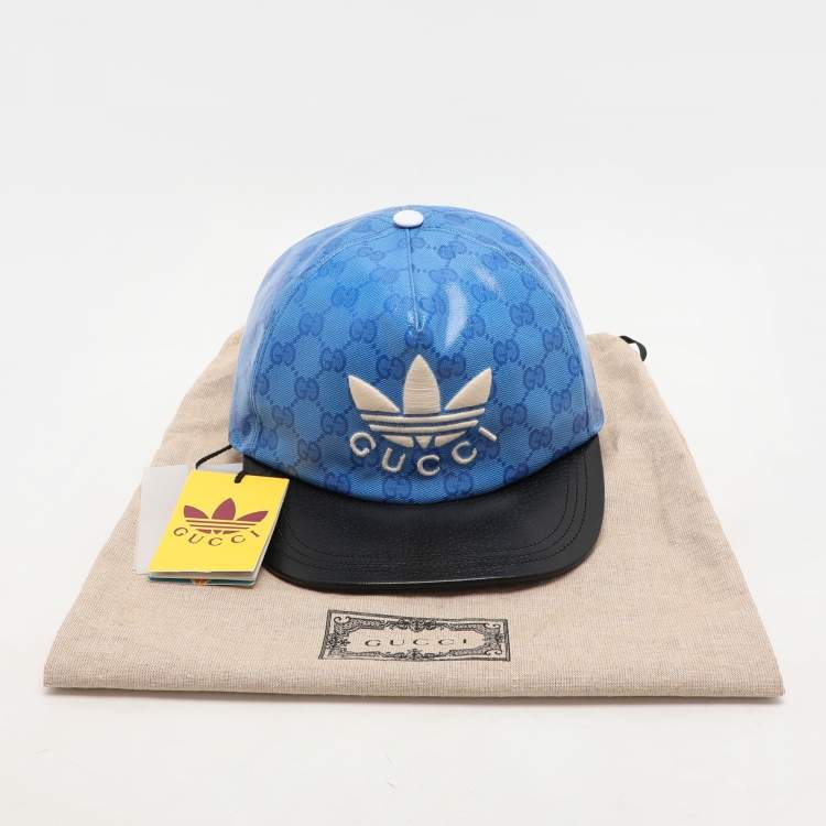 Pre Owned Gucci X Adidas Blue GG Supreme Coated Canvas Baseball Cap