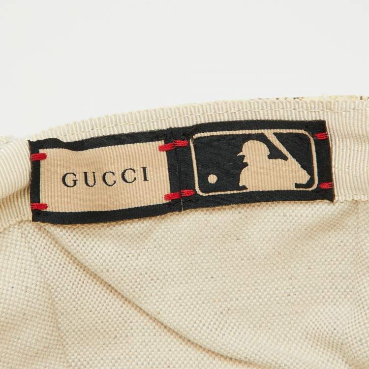 Pre Owned Gucci x MLB Beige Snake Print Leather Baseball Cap M