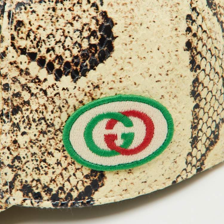 Pre Owned Gucci x MLB Beige Snake Print Leather Baseball Cap M