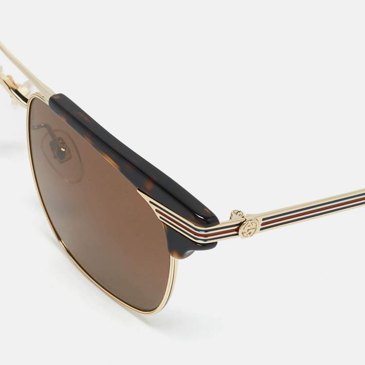 Pre Owned Gucci Tortoise Brown GG0287S Aviator Sunglasses