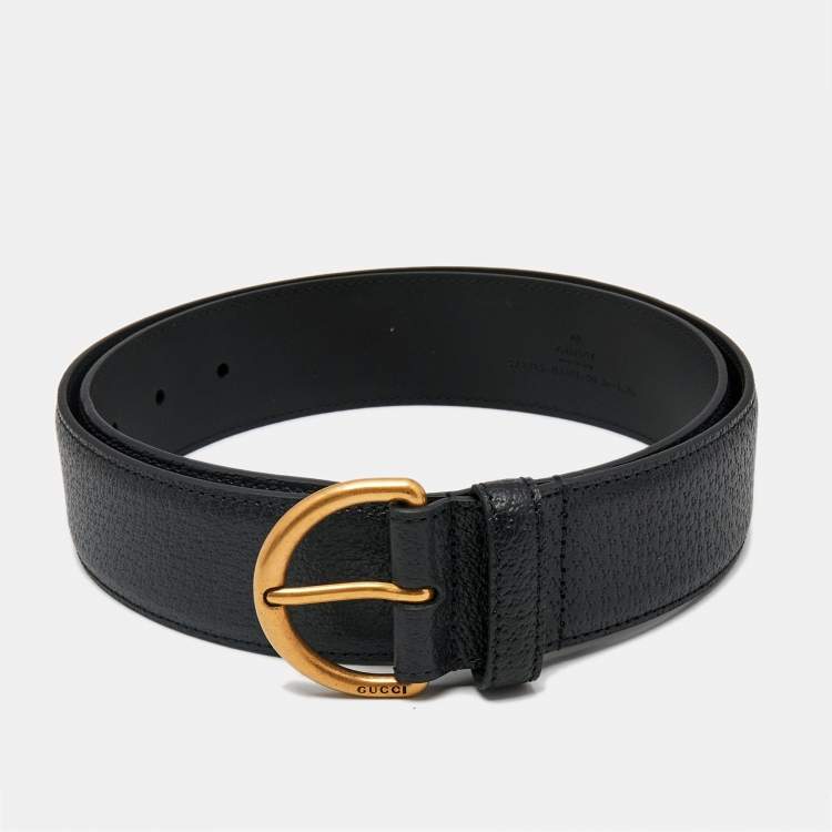 Pre Owned Gucci Black Leather D Ring Buckle Belt 90CM