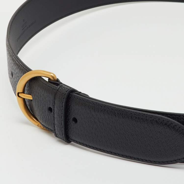 Pre Owned Gucci Black Leather Buckle Belt 100CM