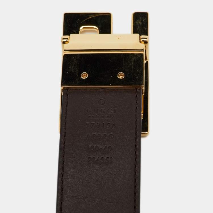 Pre Owned Gucci Black/Brown Leather G Buckle Belt 100CM