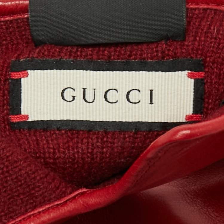 Pre Owned Gucci Gloves L Navy Blue/Red Diamond GG Canvas and Leather 10.5 / L