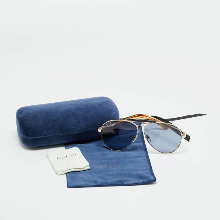 مملوكة مسبقًا Gucci Blue/Gold Tone GG1287S Aviator Sunglasses
