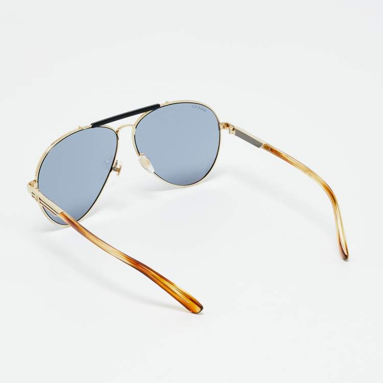 مملوكة مسبقًا Gucci Blue/Gold Tone GG1287S Aviator Sunglasses