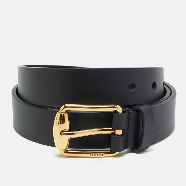 Pre Owned Gucci 85 CM Buckle Belt Black Leather