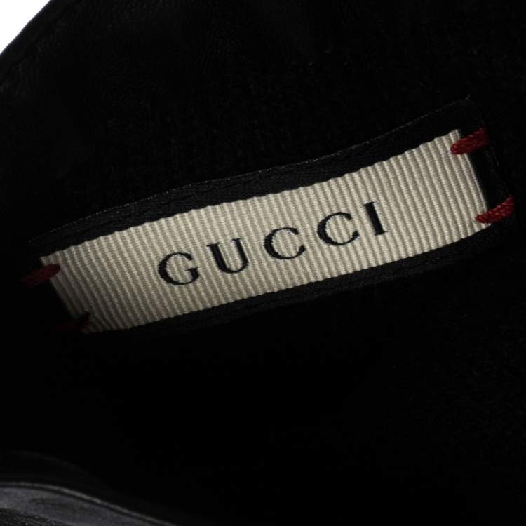 Pre Owned Gucci Black Snake Embossed Leather Gloves Size M