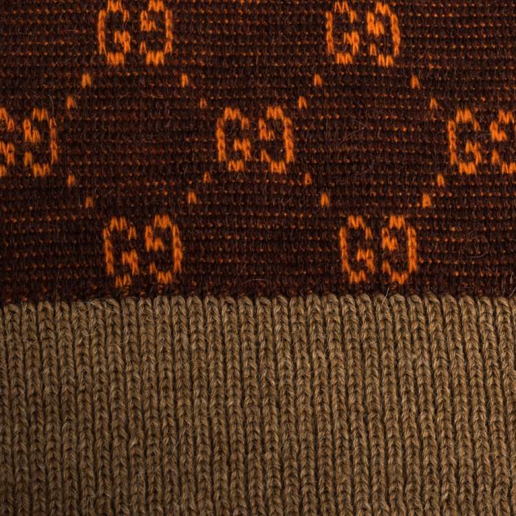 Pre Owned Gucci Rust Supreme GG Monogram Alpaca Wool Scarf 