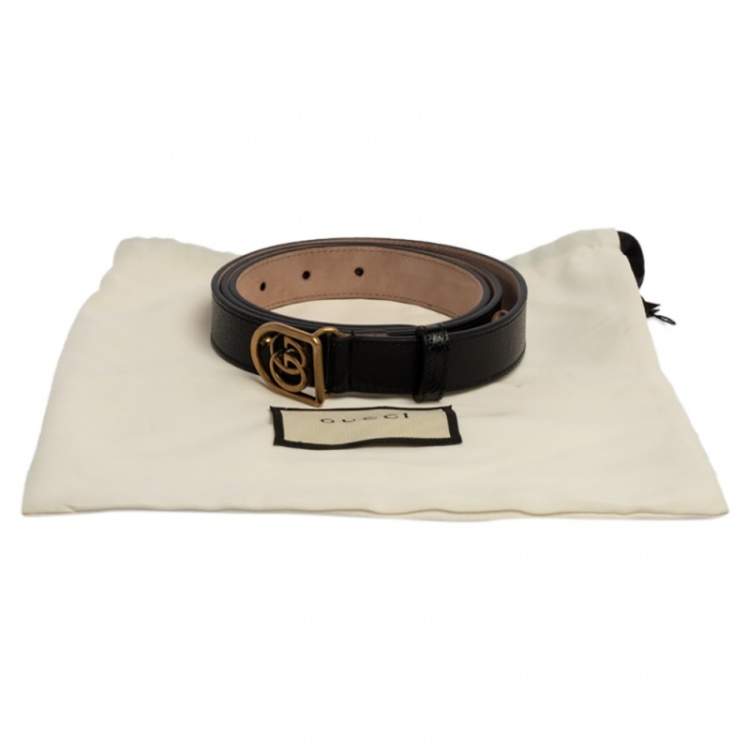 مملوكة مسبقًا Gucci Black Leather Framed Double G Belt 100CM