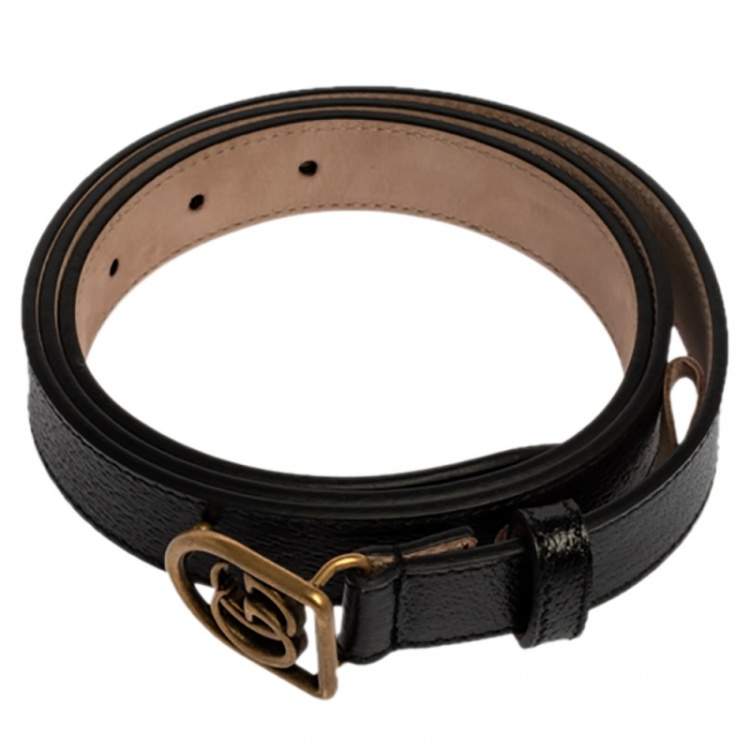 مملوكة مسبقًا Gucci Black Leather Framed Double G Belt 100CM