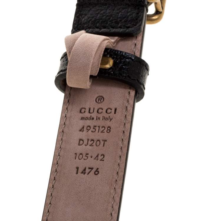 Pre Owned Gucci Black Leather GG Marmont Slim Buckle Belt 105CM