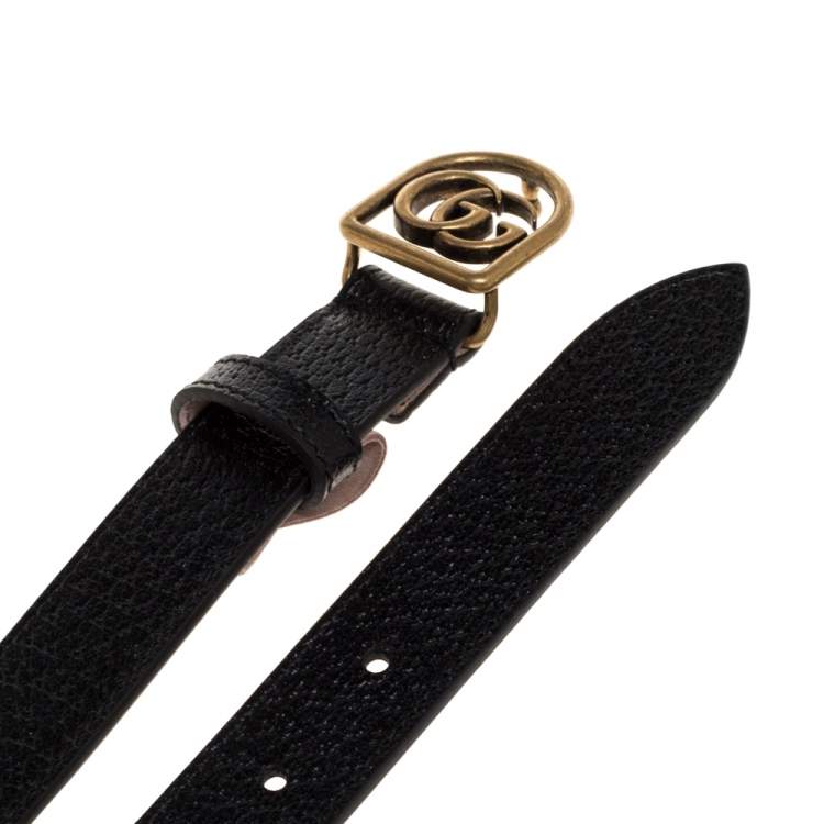 Pre Owned Gucci Black Leather GG Marmont Slim Buckle Belt 105CM