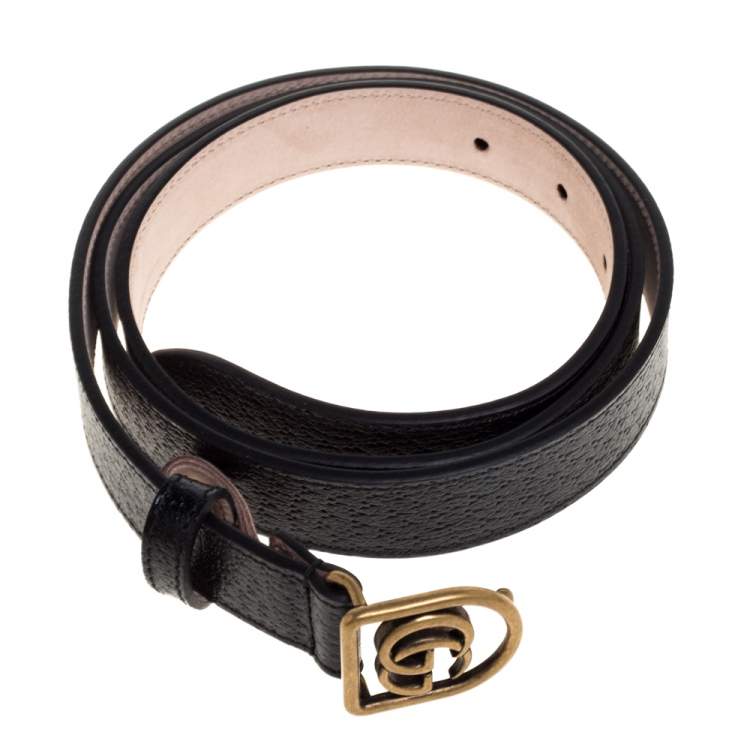 Pre Owned Gucci Black Leather GG Marmont Slim Buckle Belt 105CM