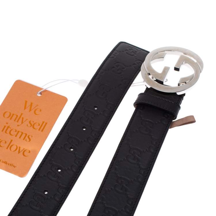 Pre Owned Gucci Black Guccissima Leather Interlocking G Buckle Belt 115CM