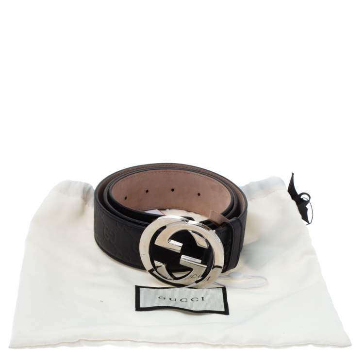 Pre Owned Gucci Black Guccissima Leather Interlocking G Buckle Belt 115CM