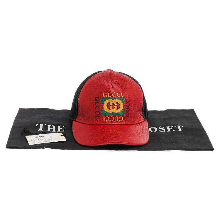 red leather baseball cap