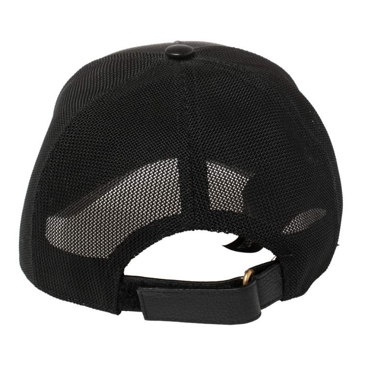 Pre Owned Gucci Black Leather and Nylon Logo Baseball Cap L