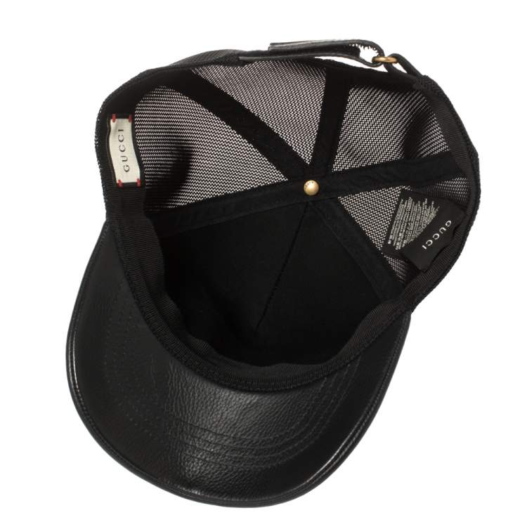 Pre Owned Gucci Black Leather and Nylon Logo Baseball Cap L