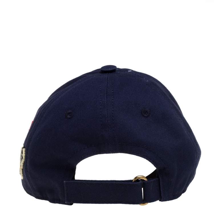 Pre Owned Gucci Navy Blue Butterfly Embroidered Baseball Cap S