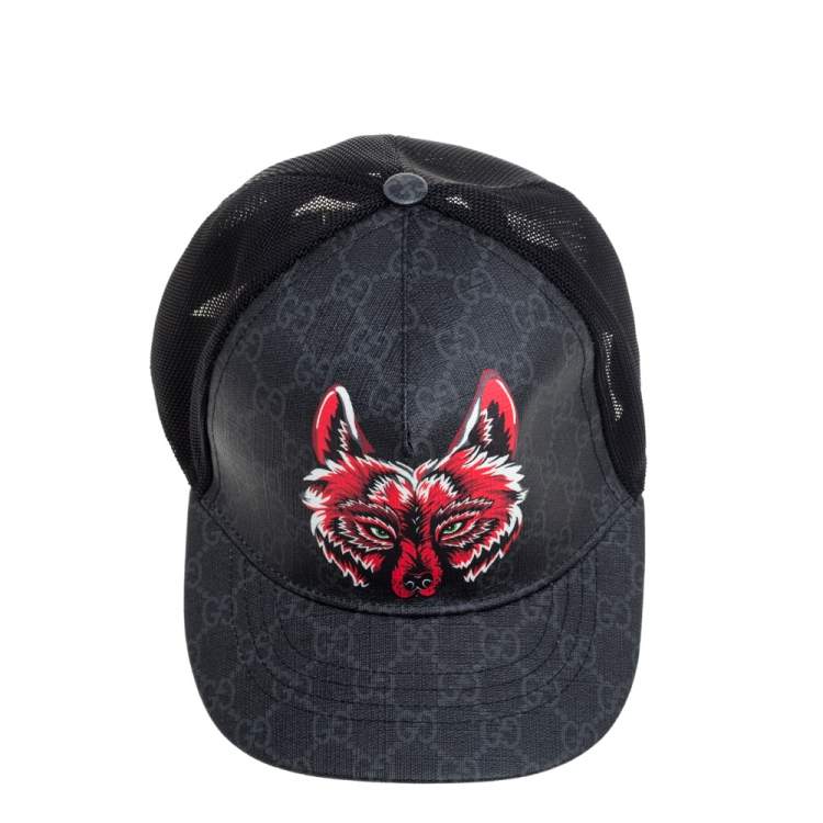 Pre Owned Gucci Grey Fox Print Canvas GG Supreme Baseball Cap M