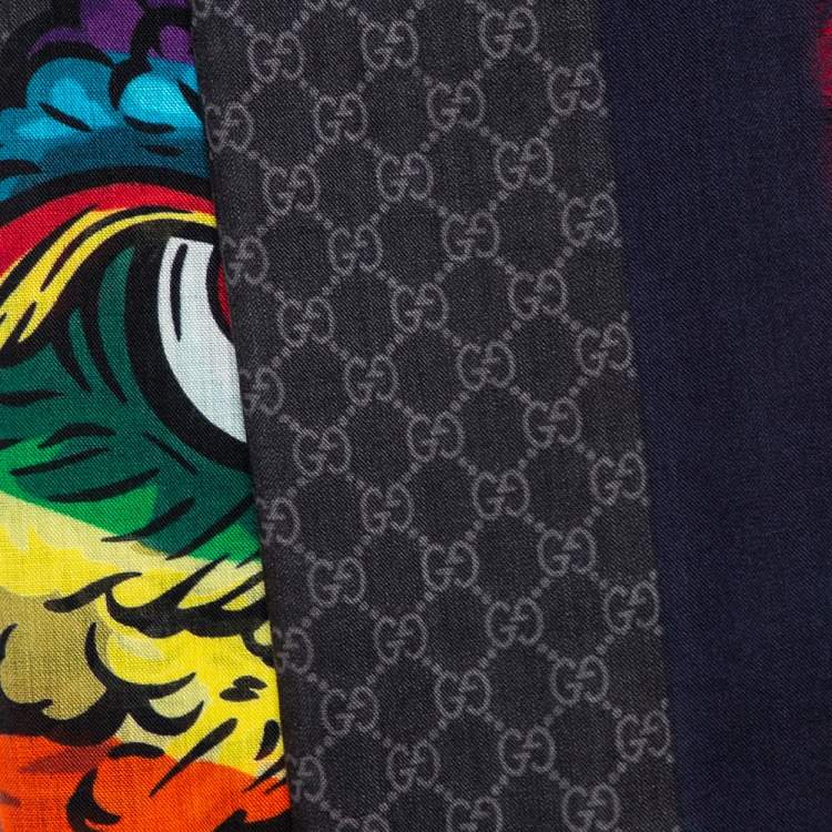 Pre Owned Gucci Grey Eagle Web Printed Wool Scarf