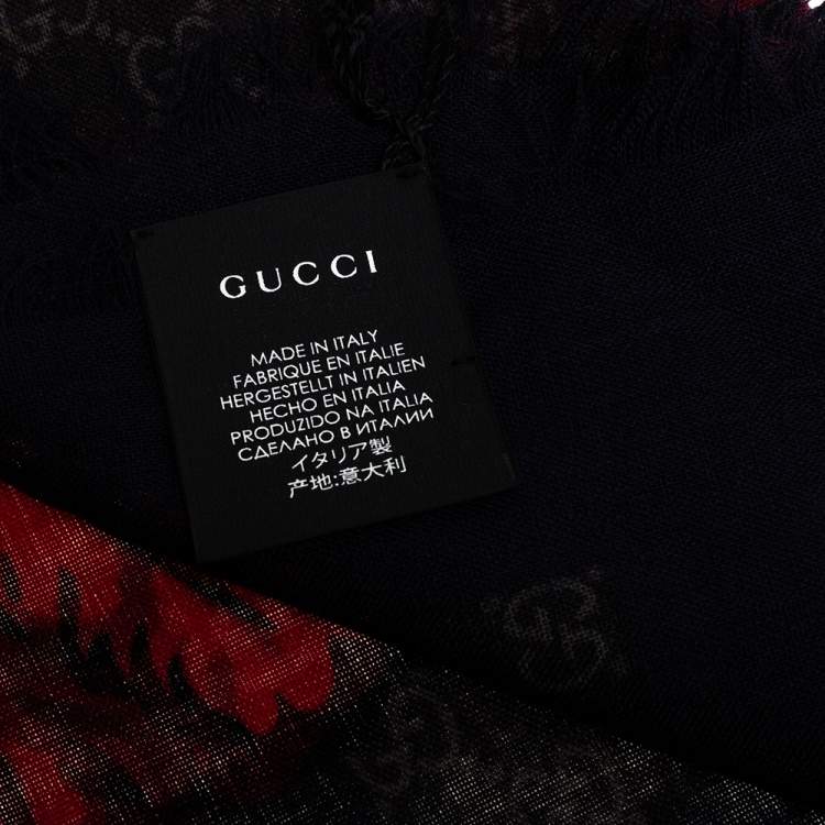Pre Owned Gucci Grey Eagle Web Printed Wool Scarf
