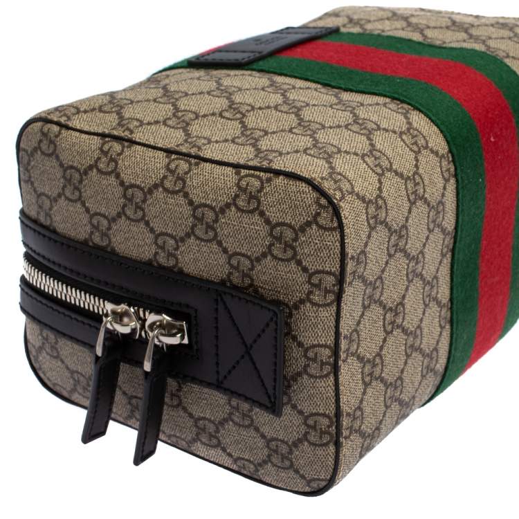 Pre Owned Gucci Beige/Balck GG Supreme Canvas and Leather Web Toiletry Pouch