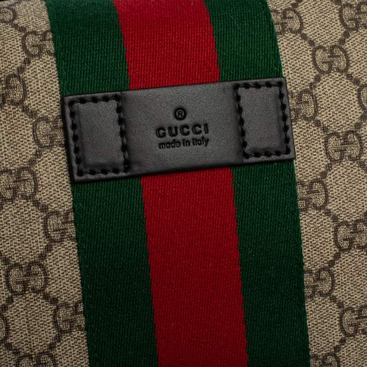 Pre Owned Gucci Beige/Balck GG Supreme Canvas and Leather Web Toiletry Pouch