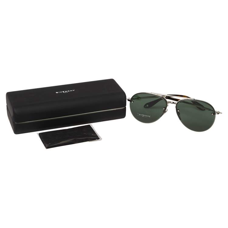 Pre Owned Givenchy Silver/Green GV7075/S Aviator Sunglasses