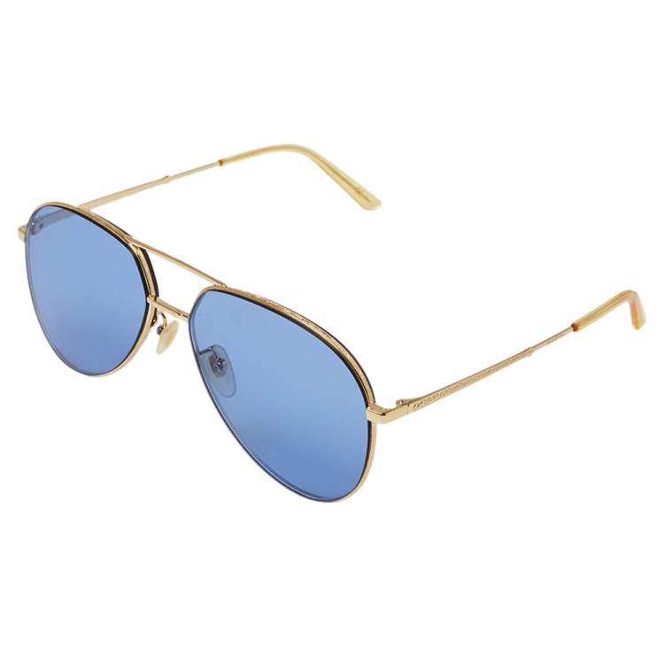 Pre Owned Gucci Gold Tone/Blue GG0356S Aviator Sunglasses