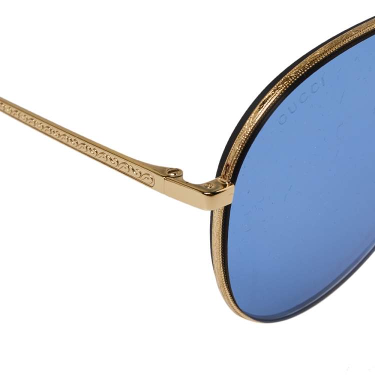 Pre Owned Gucci Gold Tone/Blue GG0356S Aviator Sunglasses