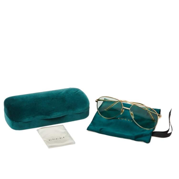 Pre Owned Gucci Gold Tone/Green GG0356S Aviator Sunglasses