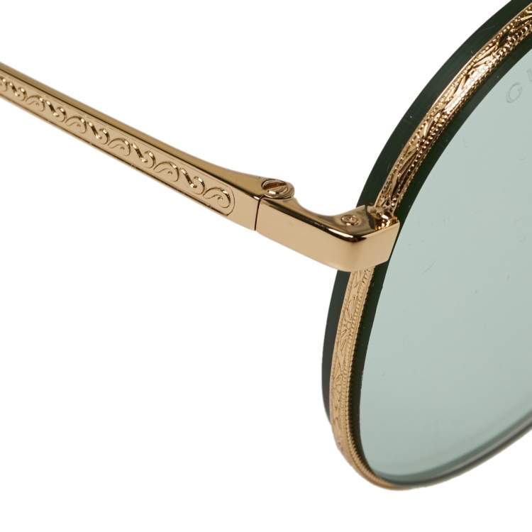 Pre Owned Gucci Gold Tone/Green GG0356S Aviator Sunglasses