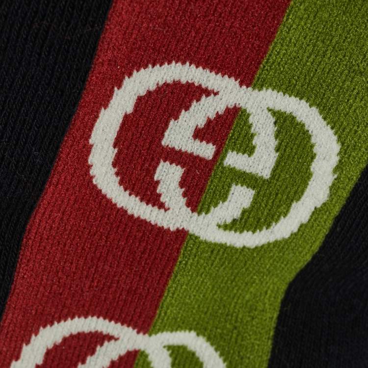 Pre Owned Gucci Black GG Knit Lostongey Cotton Blend Socks Size S
